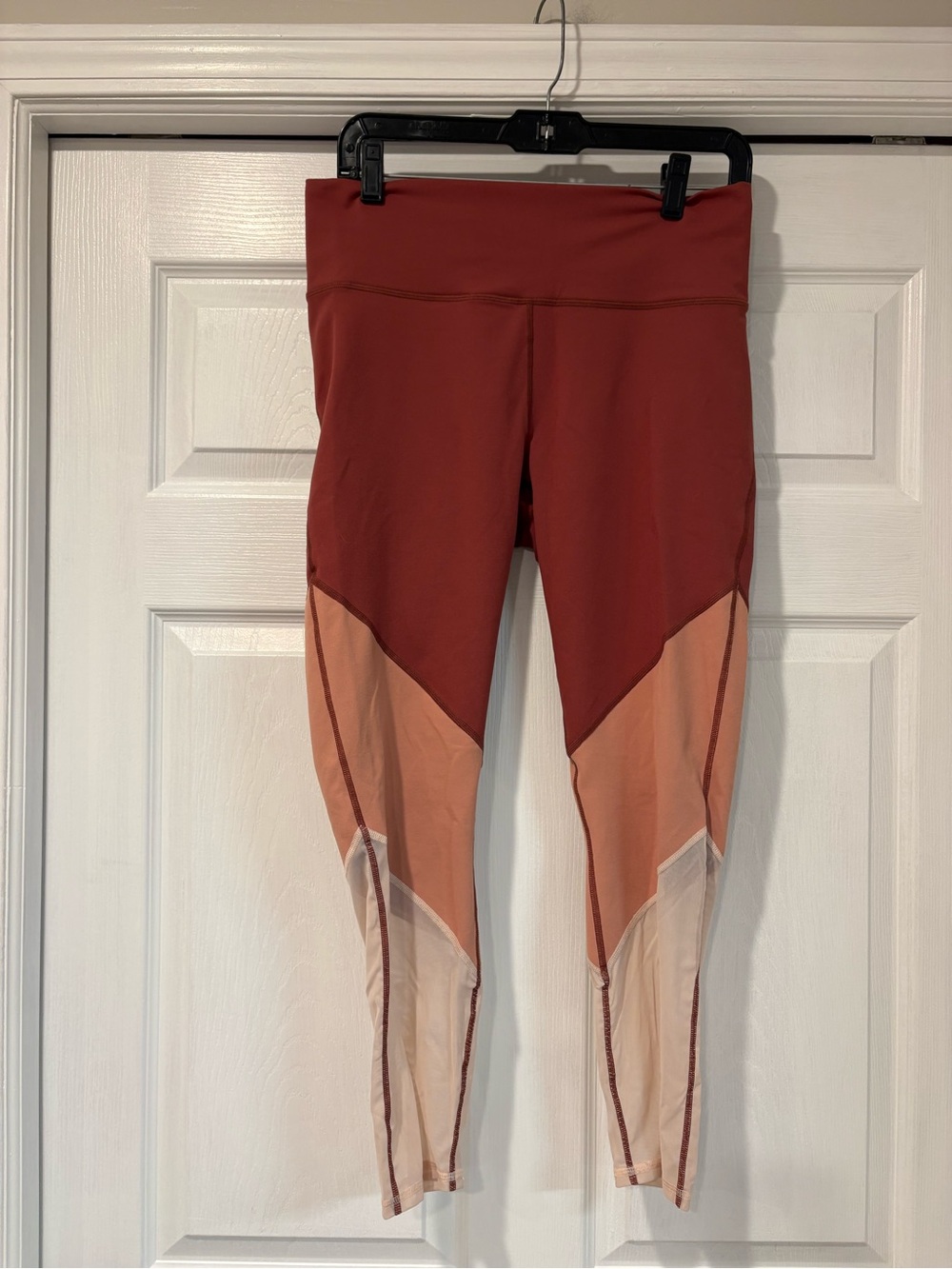 Fabletics Rust and Peach Colorblock High-Waist Leggings